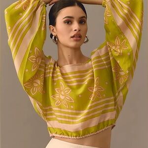 Anthropologie Swati Vijaivargie Cropped Graphic Top Sz XS